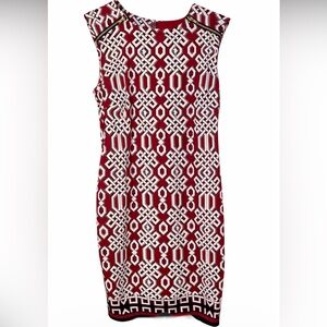 Karin Stevens Red and White Geometric Midi Dress